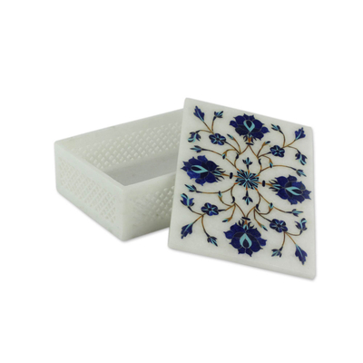 Marble inlay jewelry box, 'Kaleidoscope Dreams' - Fair Trade Marble Inlay Jewelry Box