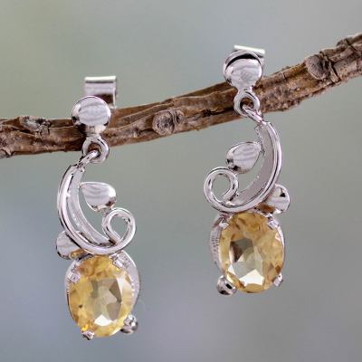 Citrine dangle earrings, 'Golden Blossom' - Artisan Made Citrine Earrings
