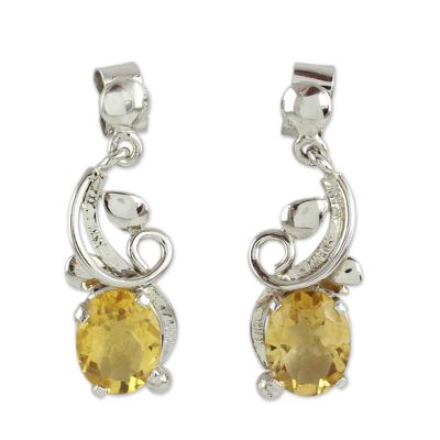 Citrine dangle earrings, 'Golden Blossom' - Artisan Made Citrine Earrings