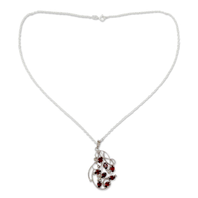Halskette mit Granat-Anhänger - Silberne handgefertigte Granatkette