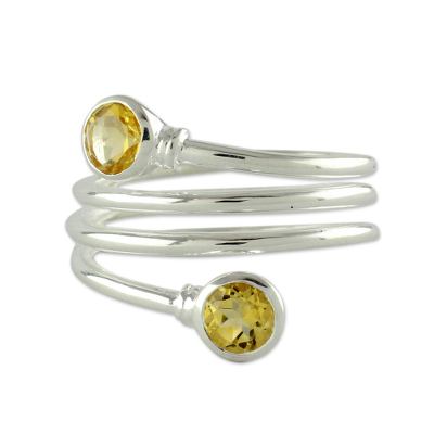 Citrine cocktail ring, 'Magic Spiral' - Citrine Wrap Ring Crafted in Sterling Silver