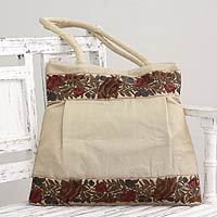 Bolsa de hombro - Bolso bandolera beige bordado floral