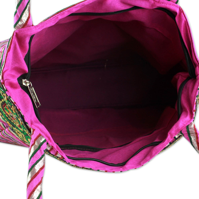 Verschönerte Umhängetasche, 'Pink Gujarat Legacy'. - Fair Trade-verschönerte Umhängetasche