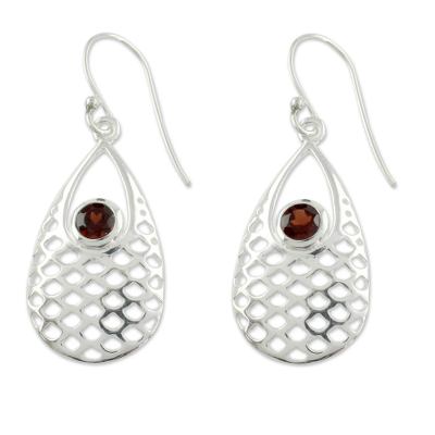 Garnet dangle earrings, 'Red Sea' - Garnet Earrings
