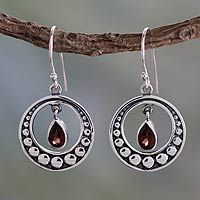 Garnet dangle earrings, 'Royal Scarlet' - Fair Trade Garnet and Silver Earrings