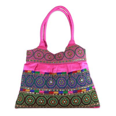 Embroidered Hot Pink Shoulder Bag from India - Hot Pink Gujrati ...