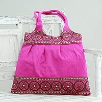 Embroidered shoulder bag, 'Fuchsia Mandalas' - India Fuchsia Embroidered Handbag with Sequins