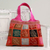 Embellished tote handbag, 'Fuchsia in Kutch' - Hot Pink Tote Handbag with Golden Block Prints