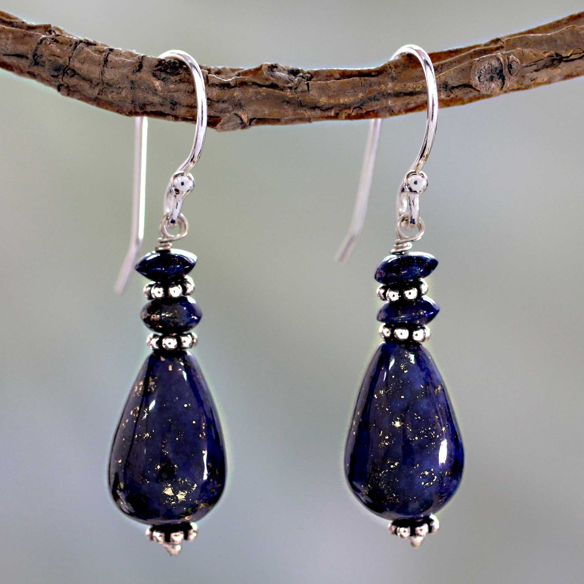 Fair Trade Sterling Silver and Lapis Lazuli Earrings - Delhi Dusk | NOVICA