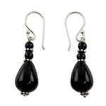 Onyx dangle earrings, 'Orissa Odyssey' - Artisan Crafted Onyx and Sterling Silver Earrings