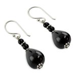 Onyx dangle earrings, 'Orissa Odyssey' - Artisan Crafted Onyx and Sterling Silver Earrings