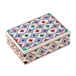 Marble inlay jewelry box, 'Floral Symmetry' - Hand Made Floral Marble Inlay Jewelry Box