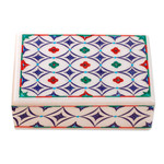 Marble inlay jewelry box, 'Floral Symmetry' - Hand Made Floral Marble Inlay Jewelry Box
