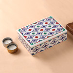 Marble inlay jewelry box, 'Floral Symmetry' - Hand Made Floral Marble Inlay Jewelry Box