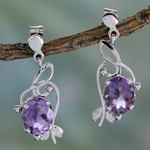 Amethyst dangle earrings, 'Jungle Orchid' - Handcrafted 8 Carat Amethyst Earrings