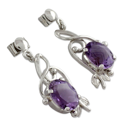 Amethyst dangle earrings, 'Jungle Orchid' - Handcrafted 8 Carat Amethyst Earrings