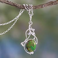 Sterling silver pendant necklace, 'Treasured Fruit' - Green Composite Turquoise Sterling Silver Necklace