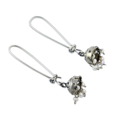 Cultured pearl dangle earrings, 'Bride of India' - Cultured Pearl Jhumki Earrings