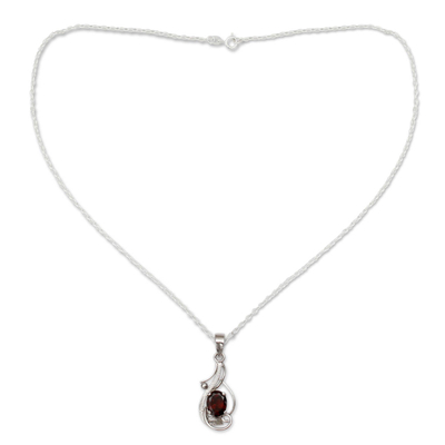 Garnet pendant necklace, 'Sweet Sonnet' - Garnet and Sterling Silver Fair Trade Necklace