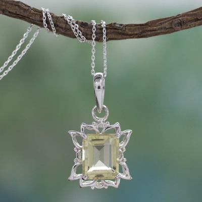 Lemon quartz pendant necklace, 'Lemon Mist' - Lemon Quartz and Sterling Silver Pendant Necklace