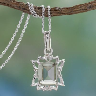 Prasiolite pendant necklace, 'Aqua Mist' - Prasiolite and Sterling Silver Pendant Necklace