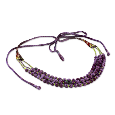 Collar de cuentas de seda sari reciclado - Collar de cuentas sari de seda reciclada púrpura