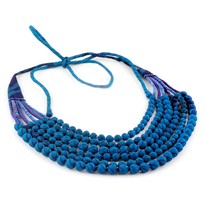 Collar de cuentas de seda sari reciclado, 'Tranquil Teal' - Collar de cuentas de sari de seda reciclada verde azulado