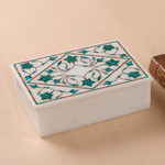 Marble inlay jewelry box, 'Mughal Ivy' - Handcrafted Marble Inlay Jewelry Box