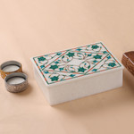 Marble inlay jewelry box, 'Mughal Ivy' - Handcrafted Marble Inlay Jewelry Box