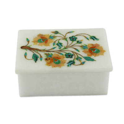Marble inlay jewelry box, 'Summer Sonnet' - Fair Trade Marble Inlay Jewelry Box
