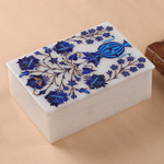 Marble inlay jewelry box, 'Royal Bouquet' - Handcrafted Marble Inlay Jewelry Box