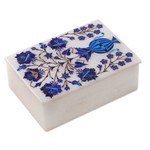 Marble inlay jewelry box, 'Royal Bouquet' - Handcrafted Marble Inlay Jewelry Box