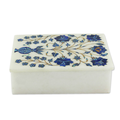 Marble inlay jewelry box, 'Royal Bouquet' - Handcrafted Marble Inlay Jewelry Box