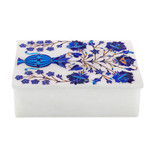 Marble inlay jewelry box, 'Royal Bouquet' - Handcrafted Marble Inlay Jewelry Box