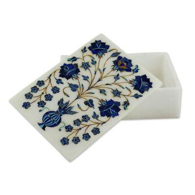 Marble inlay jewelry box, 'Royal Bouquet' - Handcrafted Marble Inlay Jewelry Box