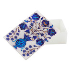 Marble inlay jewelry box, 'Royal Bouquet' - Handcrafted Marble Inlay Jewelry Box