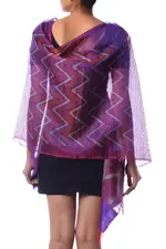 Silk shawl, 'Midnight Fantasy' - Purple Red Silk Shawl Wrap from India