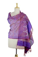 Silk shawl, 'Midnight Fantasy' - Purple Red Silk Shawl Wrap from India