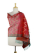 Silk shawl, 'Scarlet Fantasy' - Red and Green Silk Shawl Wrap from India