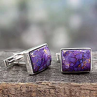 Sterling silver cufflinks, 'Bold Charisma' - Sterling Silver Cufflinks with Purple Stones