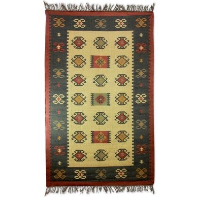 Jute dhurrie rug, 'Star Galaxy' (5x8) - Hand-woven Jute Rug with Natural Dyes