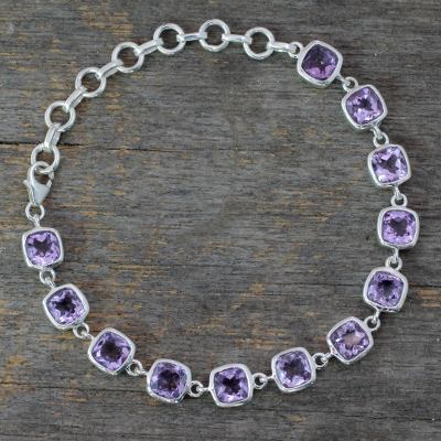 Amethyst link bracelet, 'Twilight Whisper' - Amethyst Bracelet Fair Trade Jewelry
