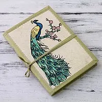 Diario de papel hecho a mano, 'Peacock Journeys' - Diario de papel hecho a mano con 48 páginas