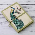 Handmade paper journal, 'Peacock Journeys' - Handmade Paper Journal with 48 Pages