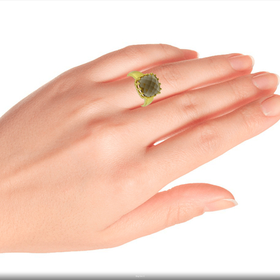 Ring mit einem einzelnen Stein aus Vermeil-Rauchquarz - Facettierter Ring aus Rauchquarz und Vermeil mit 4 Karat aus Indien