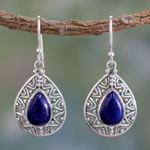 Lapis lazuli dangle earrings, 'Timeless Ganges' - Fair Trade Lapis Lazuli Handcrafted Earrings