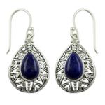 Lapis lazuli dangle earrings, 'Timeless Ganges' - Fair Trade Lapis Lazuli Handcrafted Earrings