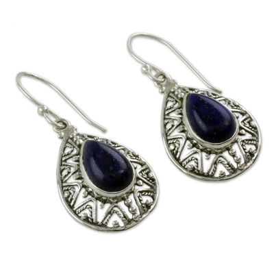 Lapis lazuli dangle earrings, 'Timeless Ganges' - Fair Trade Lapis Lazuli Handcrafted Earrings