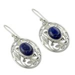 Lapis lazuli dangle earrings, 'Ocean Avatar' - Fair Trade Lapis Lazuli Handcrafted Earrings