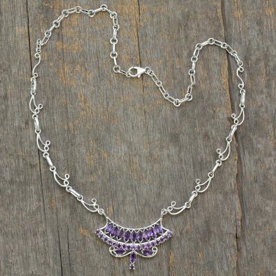 Amethyst Y-necklace, 'Jaipur Grandeur' - Sterling Silver Necklace with Amethyst Pendant